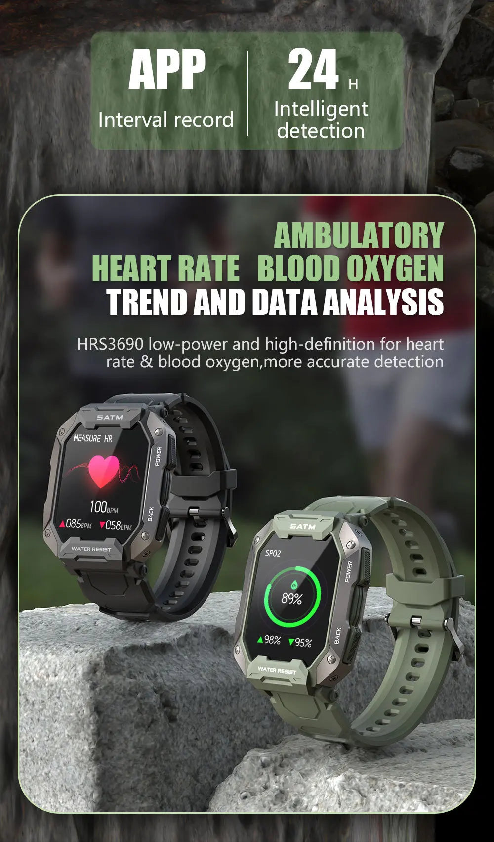 Military Smart Watch Men IP68 Waterproof Heart Monitor