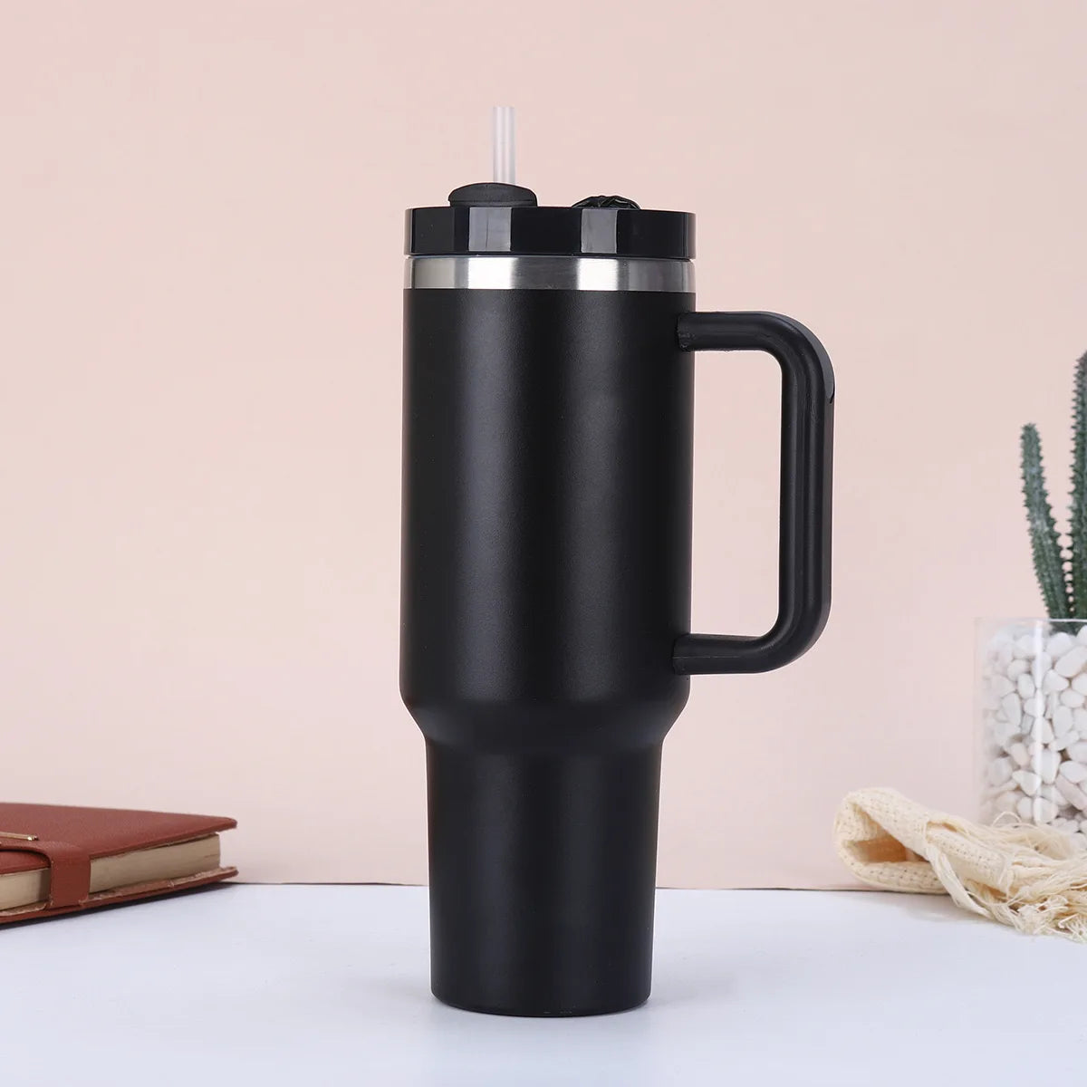 40oz Stainless Steel Tumbler with Handle & Straw Lid