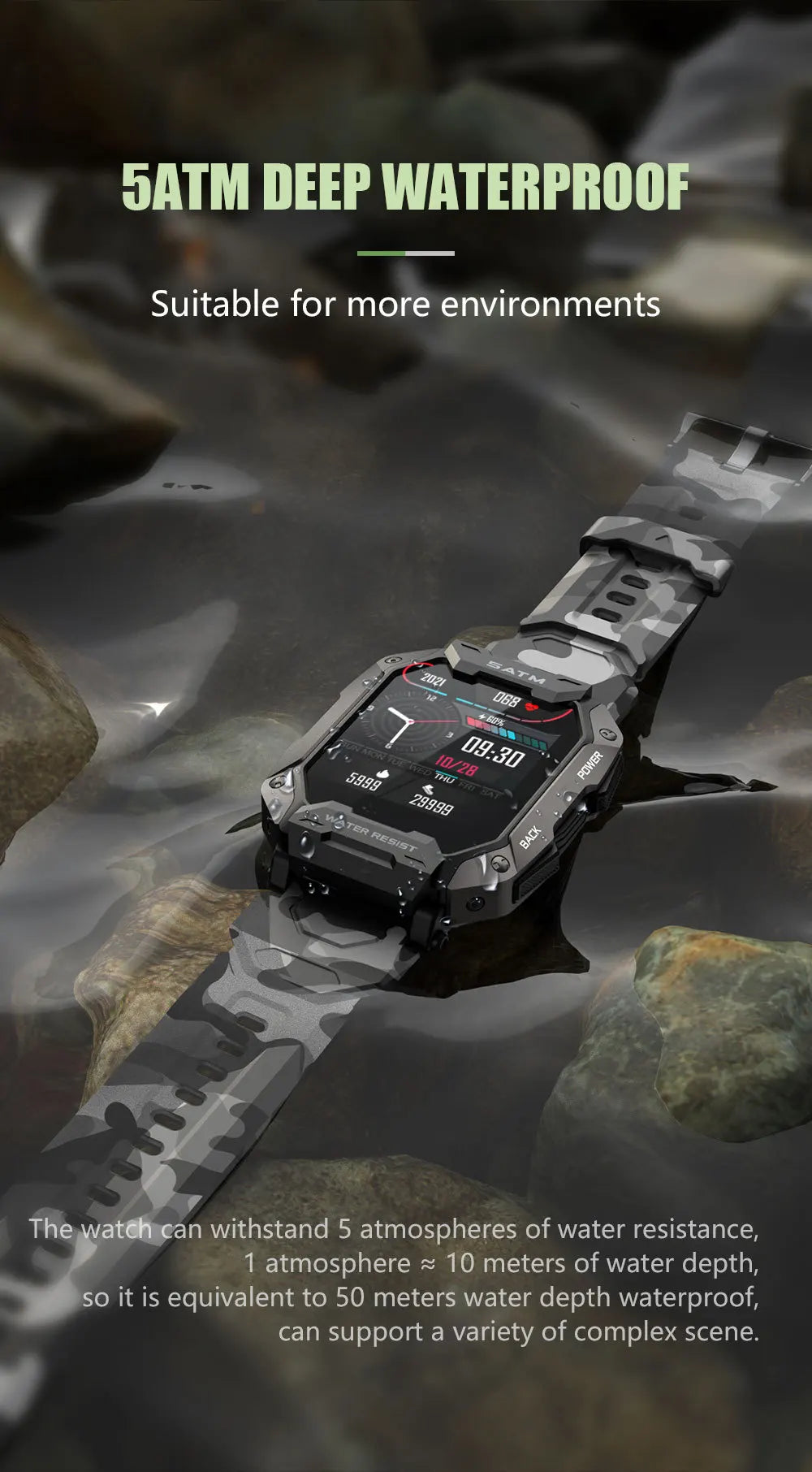 Military Smart Watch Men IP68 Waterproof Heart Monitor