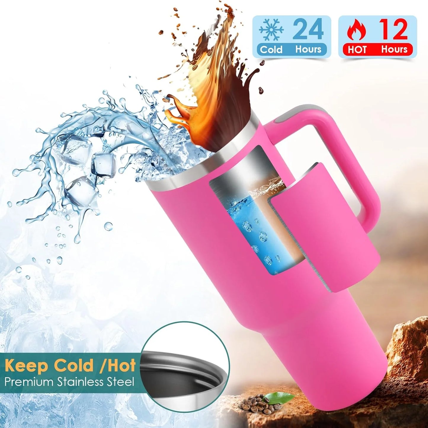 40oz Stainless Steel Tumbler with Handle & Straw Lid